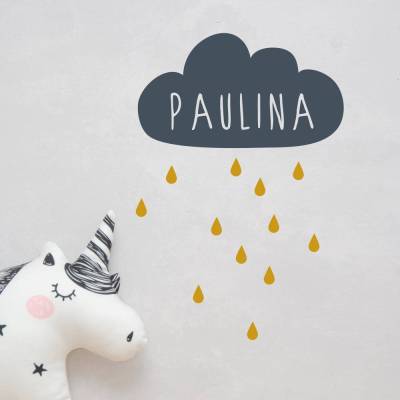Wandtattoo Wandsticker " Wolke mit Regentropfen" Cloud, Name personalisierbar