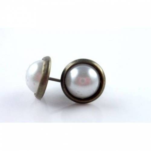 Ohrringe, Ohrstecker, Ohrschmuck,  bronze-weiss, Vintage-Stil, 1 Paar,