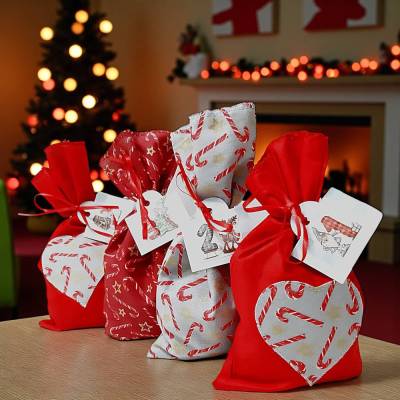 Adventskalender "rot/grau", Adventskalender Säckchen zum befüllen