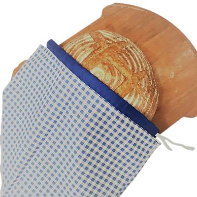 Brotbeutel, Stoffbeutel für Brot und Brötchen in 2 Größen blau kariert