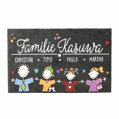 Personalisiertes Türschild aus Schiefer – Handgemachtes Familienschild mit Namen und Wunschfiguren, wetterfest & exklusiv