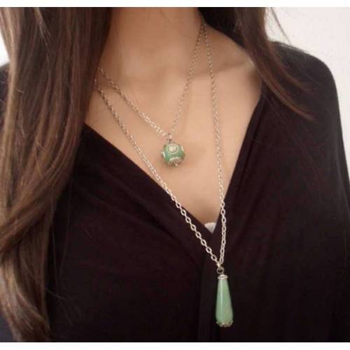 Kette, Halskette, Doppelkette, Aventurin, Kashimiri-Perle, handmade