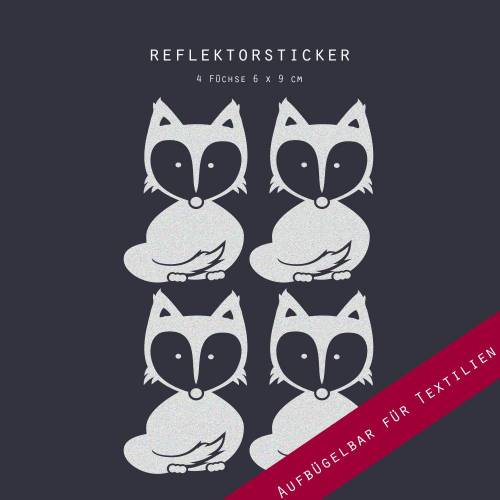 Bügelbild Applikation Reflektor " Fuchs "  fox, 4 Stück, Aufbügler, für Textilien