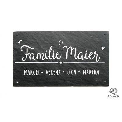 Personalisiertes Türschild Familie aus Schiefer – Handgemachtes Namensschild, wetterfest, Geschenk zur Hochzeit & Einzug