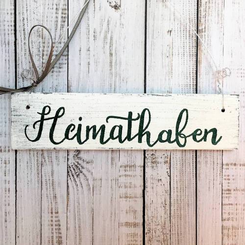 Holzschild, handbemalt,  Türschild  "Heimathafen", Wanddeko, Schriftzug, Heimat, Geschenk zum Einzug, Wohnungseinweihung, Umzug, Richtfest