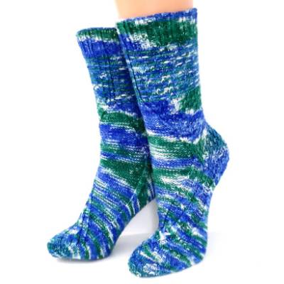 Handgestrickte Socken Gr. 39/40, Designersocken blau/ grün mit Lurex