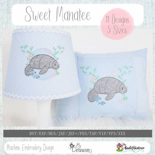 Digitale Stickdatei Sweet Manatee 10x10 - 20x30 cm (4x4 - 8x12") Stickrahmen