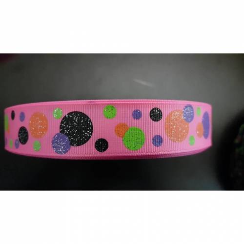 1348 Bunte Glitter Punkte auf Rosa 22mm Breite