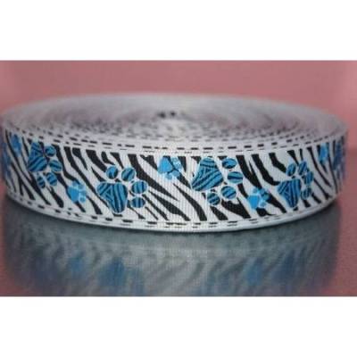 Ripsband 22mm Pfote mit Glitzer Zebrastyle 3971 Geschenkband Tortenband Hundepfoten hellblau