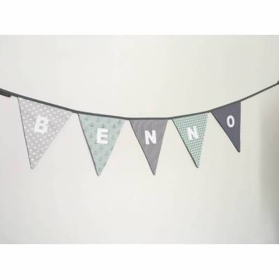 Ab 14,50€/m • Wimpelkette • Wimpelkette mit Namen • Mint/Grau• ab 100cm •