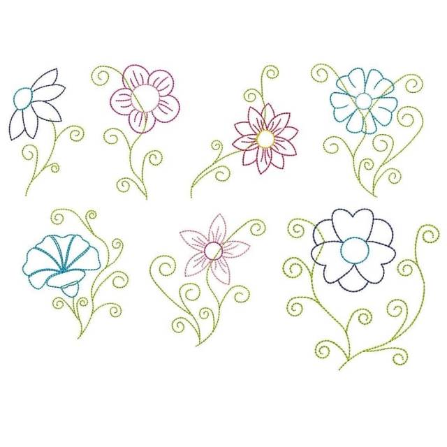 *  7x Blumen verschiedene Formen * Doodle, wunderbar um kleine Stoffreste Bild 2