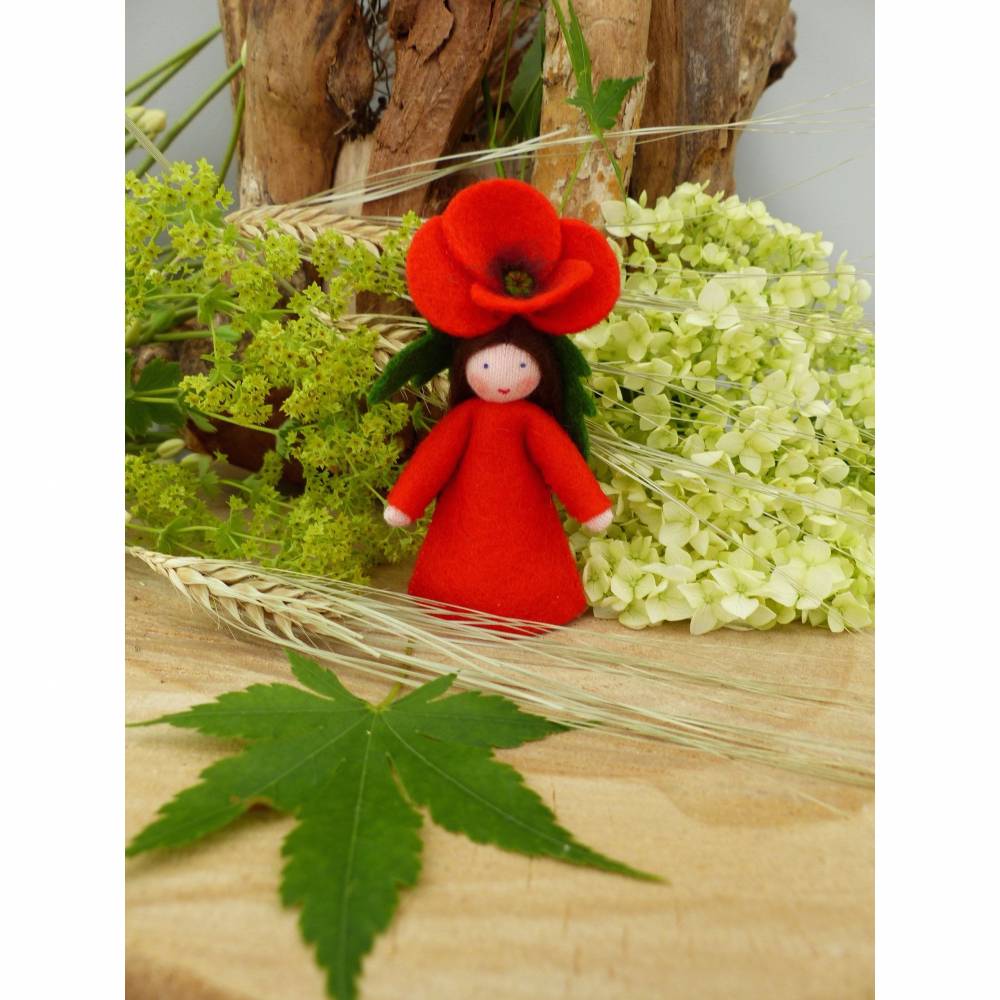 Blumenkind Klatschmohn-Mohn, Jahreszeitentisch Sommer, Filzpüppchen Bild 2