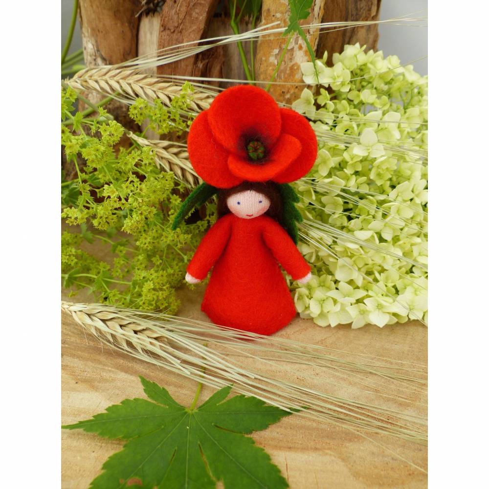 Blumenkind Klatschmohn-Mohn, Jahreszeitentisch Sommer, Filzpüppchen Bild 3