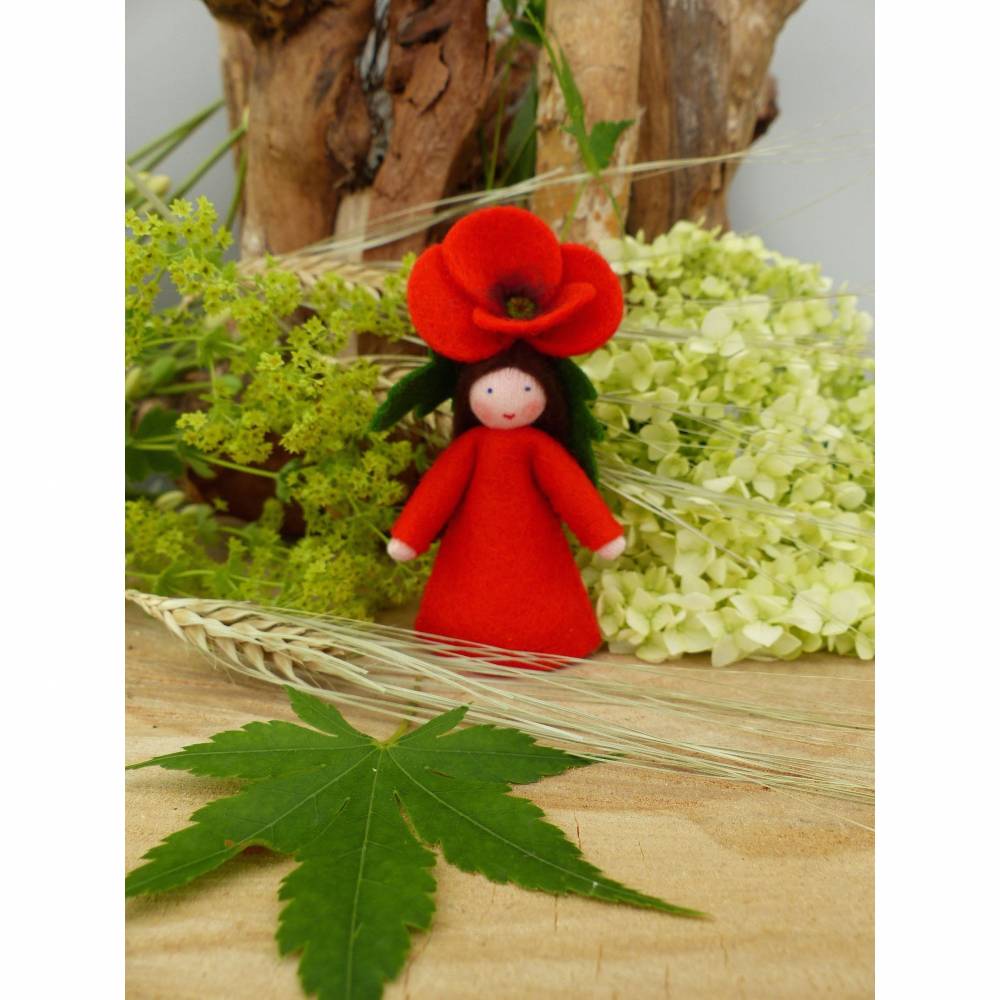 Blumenkind Klatschmohn-Mohn, Jahreszeitentisch Sommer, Filzpüppchen Bild 4