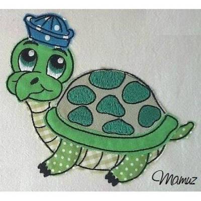 *  Schildkröte Frido  *  Doodle / Applikation - 91,6x99,6mm