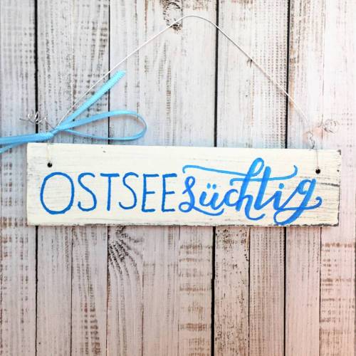 Holzschild, handbemalt, Türschild "OSTSEEsüchtig" Urlaub, Strand, Meer, Schriftzug, Shabby, Geschenk, Ostsee, Haustür, Garten, Eingang, blau