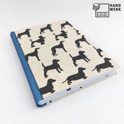 Notizbuch, Hunde, DIN A5, 300 Seiten, blau natur schwarz, Tagebuch, Kladde, Skizzenbuch