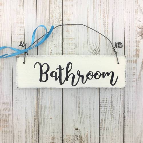 Holzschild Türschild „Bathroom“ Badezimmer WC Bad Vintage handgemacht Tür  Zuhause Hängedekoration Dekor weiß Geschenk