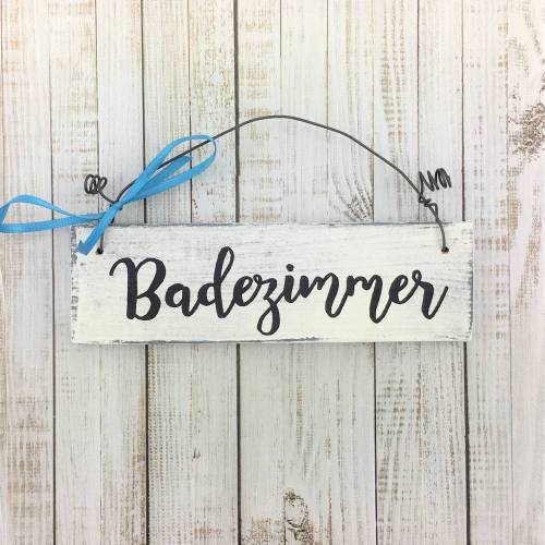 Holzschild Türschild „Badezimmer“ WC Bad Vintage handgemacht Tür Zuhause Hängedekoration Dekor weiß Geschenk