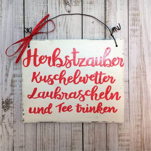 Holzschild, handgemalt, "Herbstzauber", Spruch, Türschild, Herbst, Deko, Shabby, Vintage, Wanddeko, Holz, Türschild, Geschenk, Willkommen,