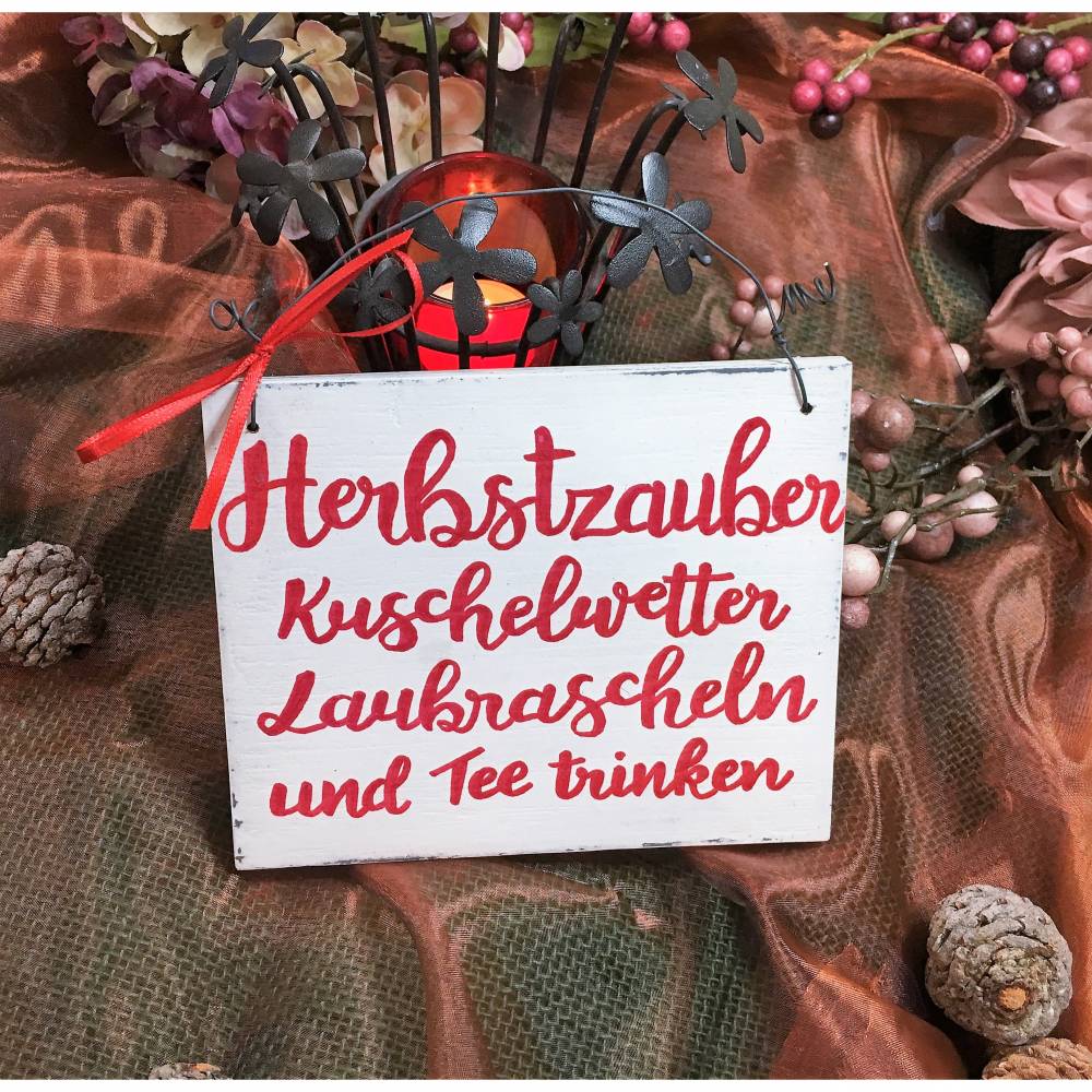 Holzschild, handgemalt, "Herbstzauber", Spruch, Türschild, Herbst, Deko, Shabby, Vintage, Wanddeko, Holz, Türschild, Geschenk, Willkommen, Bild 2