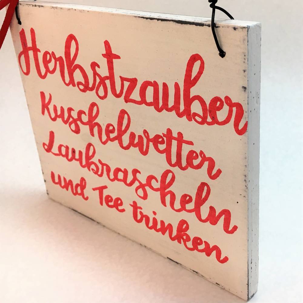 Holzschild, handgemalt, "Herbstzauber", Spruch, Türschild, Herbst, Deko, Shabby, Vintage, Wanddeko, Holz, Türschild, Geschenk, Willkommen, Bild 4