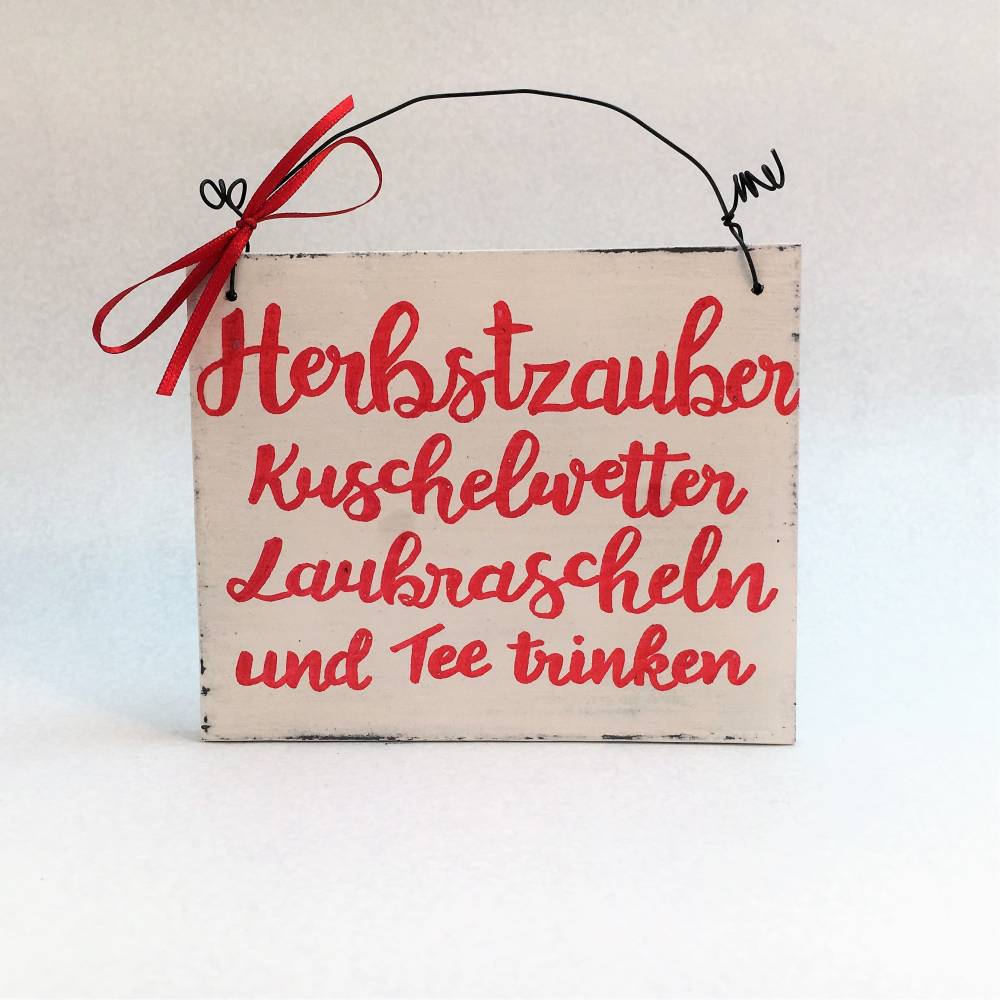 Holzschild, handgemalt, "Herbstzauber", Spruch, Türschild, Herbst, Deko, Shabby, Vintage, Wanddeko, Holz, Türschild, Geschenk, Willkommen, Bild 5
