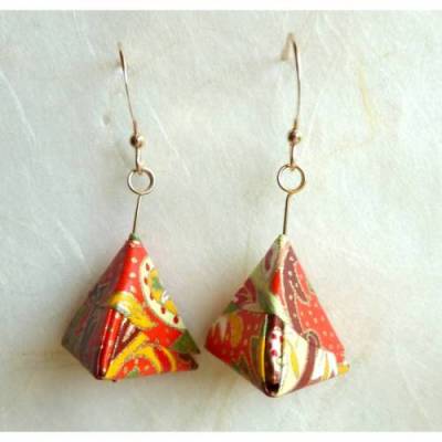 Ohrhänger Pyramide Paisley rot-gold