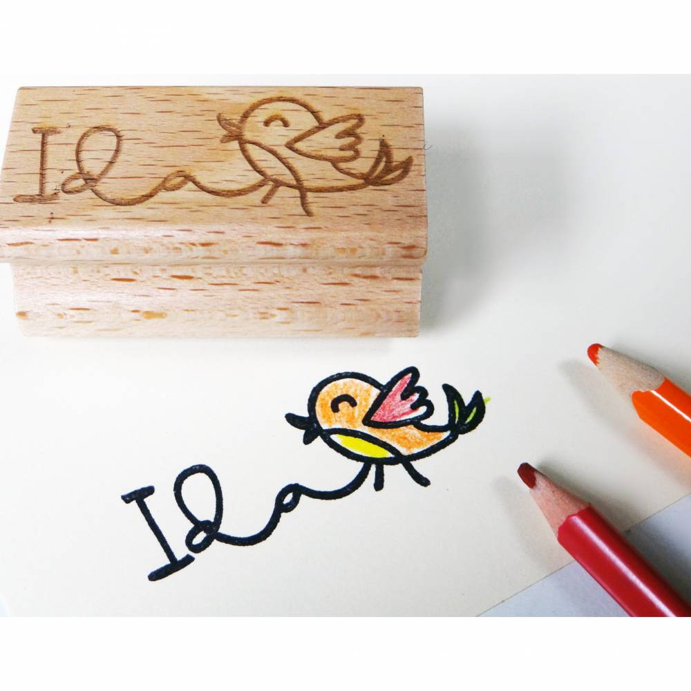 Kinderstempel mit Name und kleinem Vogel, Vorschulkind, Einschulung, Kindergartenkind, Schultüte, Einschulungsgeschenk Bild 2