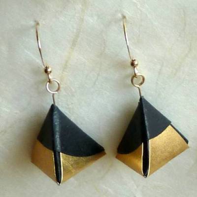 Ohrhänger Pyramide schwarz-gold