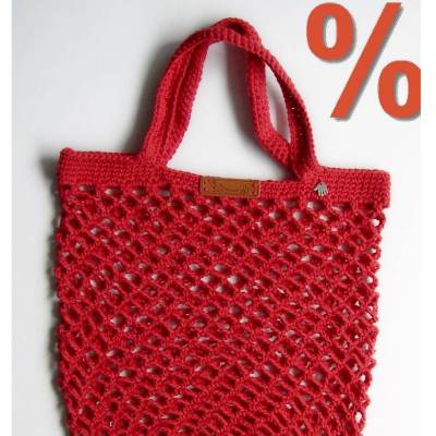 Einkaufsnetz, rote Netztasche gehäkelt, Einkaufsnetz, Strandbeutel, Marktbeutel, Zwiebelnetz, Marktnetz, Ballnetz