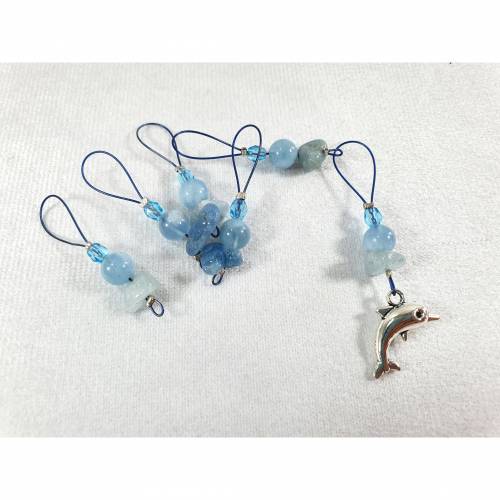 Aquamarin Maschenmarkierer, blaue Maschenmerker Edelstein