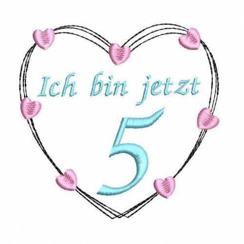 Stickdatei Herz 5. Geburtstag 10x10cm und 13x13cm
