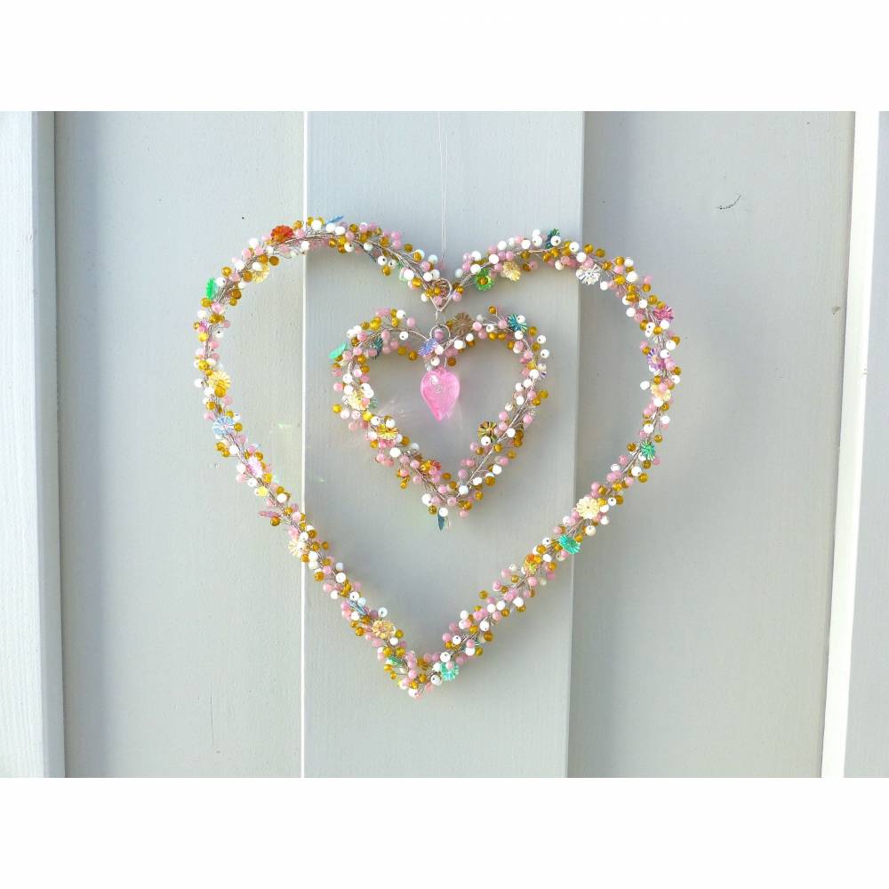 Perlen-Draht-Herz, Fensterdeko, "Türkranz", Geschenk Muttertag Bild 8