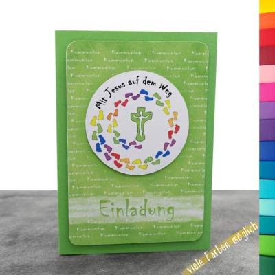Handgemachte Einladungskarte Kommunion – Mit Jesus auf dem Weg