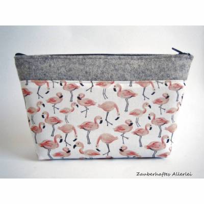 Kulturbeutel Kosmetiktasche Flamingo Filz