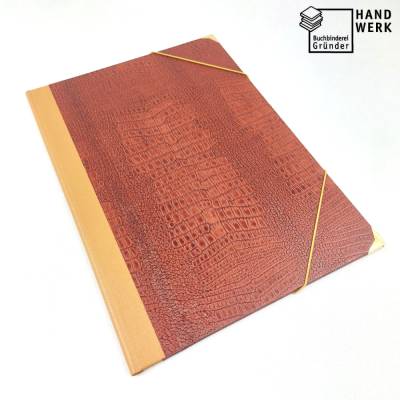 Mappe, DIN A4, Eckspannermappe, Sammelmappe, rotbraun, ocker, Echse Schlange