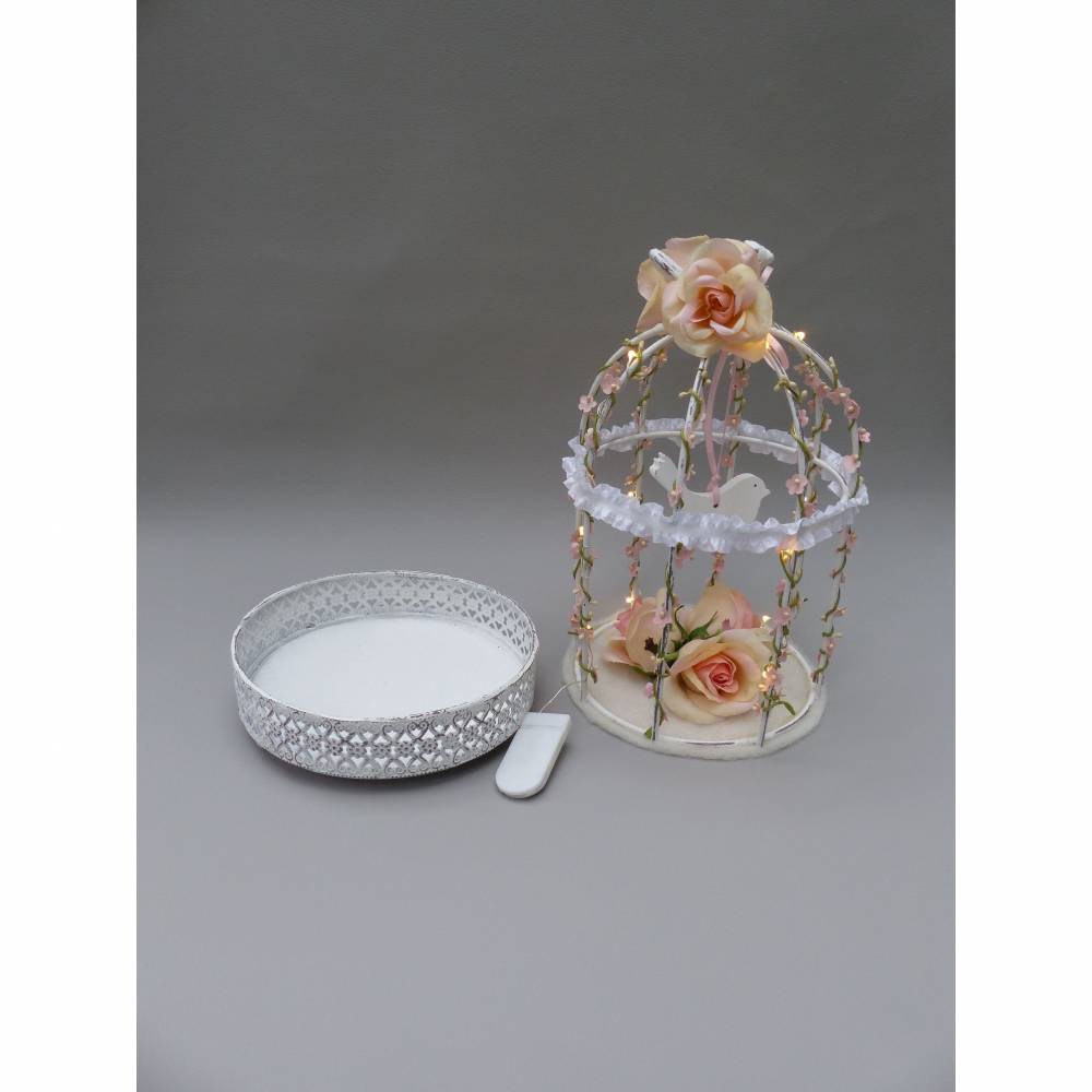 Hochzeit-Tischdeko, Vogelkäfig mit Lichterkette, rosa-weiß, (Vintage)-Landhaus-Dekoration Bild 6