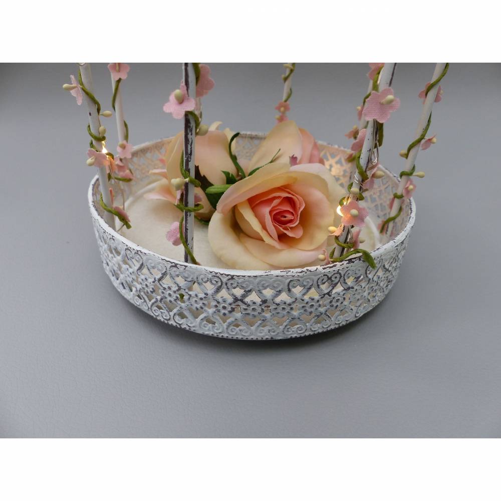 Hochzeit-Tischdeko, Vogelkäfig mit Lichterkette, rosa-weiß, (Vintage)-Landhaus-Dekoration Bild 7