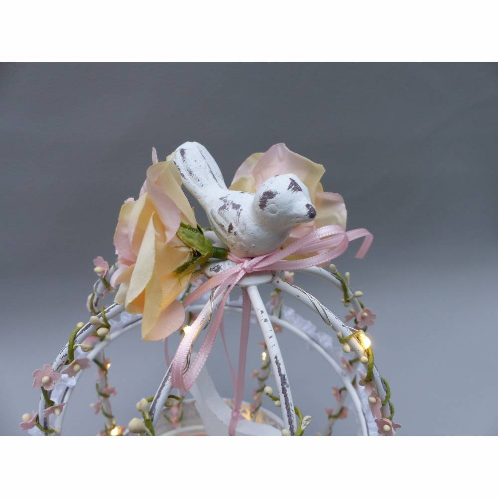 Hochzeit-Tischdeko, Vogelkäfig mit Lichterkette, rosa-weiß, (Vintage)-Landhaus-Dekoration Bild 8