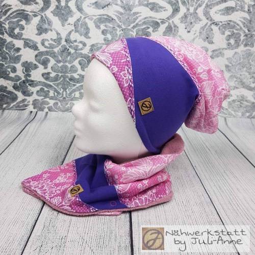 Set: geteilte Beanie & Wickelknopfschal #Lace #Staghorn #gefüttert KU49/50