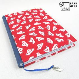 Notizbuch, DIN A5, 150 Blatt, Logbuch, Papierschiffchen, Schiff, rot