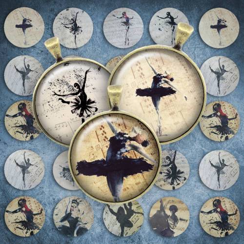 256 - Cabochon Vorlagen, 25mm 18mm 14mm 12mm, rund, Cabochon Motive, Bottle Cap images Tänzerin Ballett Ballerina Musik Tanz