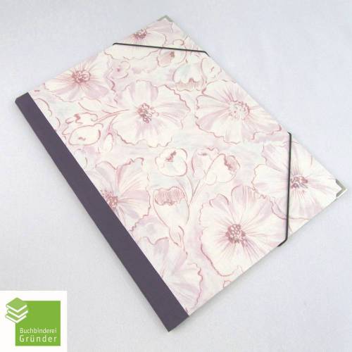 Mappe, DIN A4, violett, Blumen, Eckspannermappe