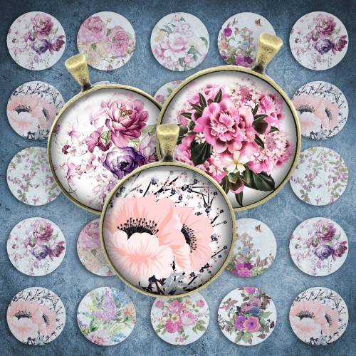 257 - Cabochon Vorlagen, 25mm 18mm 14mm 12mm, rund, Cabochon Motive, Bottle Cap images Blumen Blüten Rosen floral