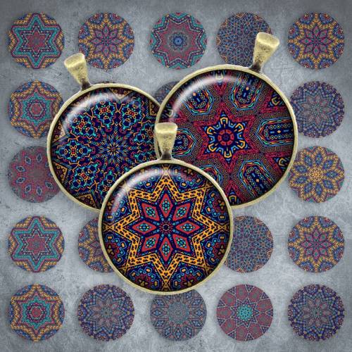 253 - Cabochon Vorlagen, 25mm 18mm 14mm 12mm, rund, Cabochon Motive, Bottle Cap images Mandala Mosaik Kaleidoskop
