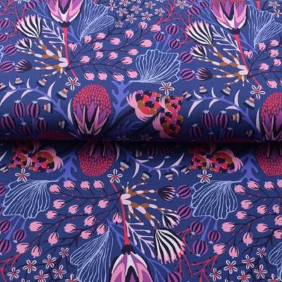 Baumwolljersey Maritim Druck mit Unterwasserwelt Lila Flieder Rosa Meterware nähen Kleider Geschenke Ökotex
