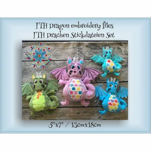 In-The-Hoop (ITH) -Drachen Stickdateien Set 13cm x 18cm