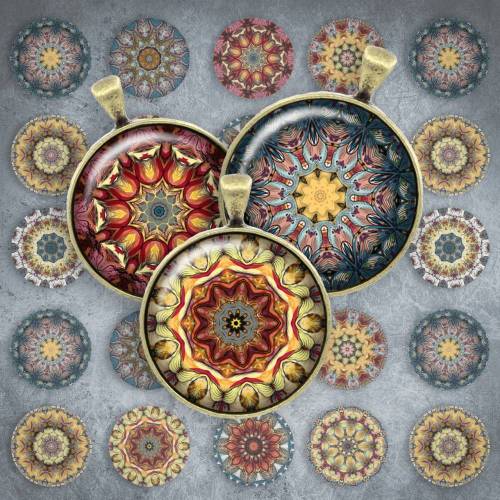 254 - Cabochon Vorlagen, 25mm 18mm 14mm 12mm, rund, Cabochon Motive, Bottle Cap images Mandala Mosaik Kaleidoskop