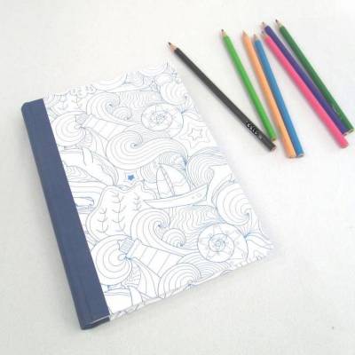 Notizbuch, dunkel-blau, maritim, DIN A5, 150 Blatt, zum Ausmalen